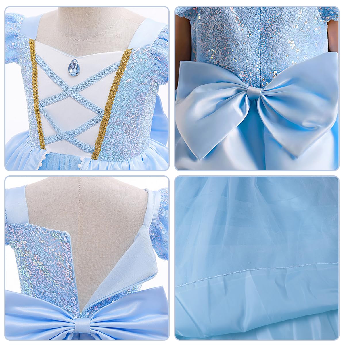 Itvti Princess Cinderella Costume For Girls Kids Cosplay Dress Carnival Halloween Party Outfit, Blue, 6-7 Years