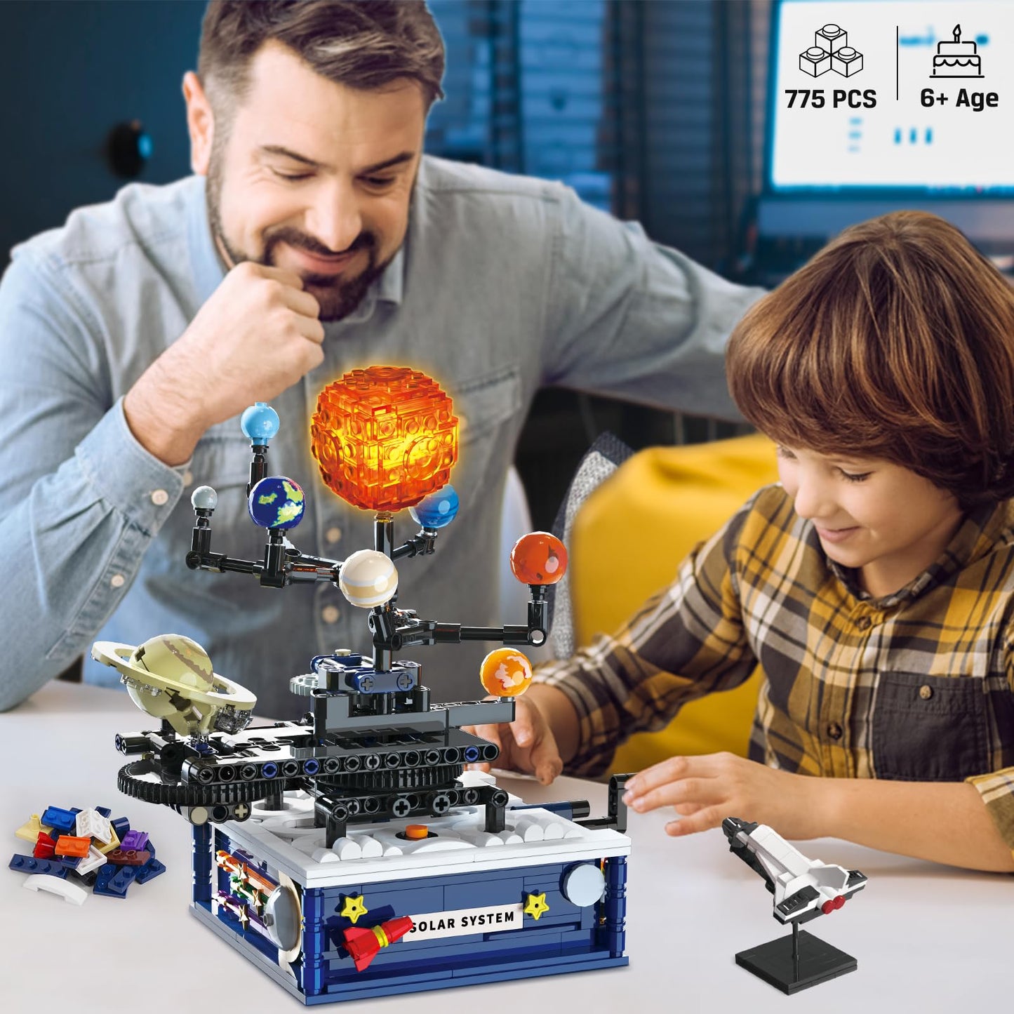 Solar System Building Sets With Light - Rotatable Space Exploration Building Toys With 9 Planets & Rocket Sets Science Astronomy