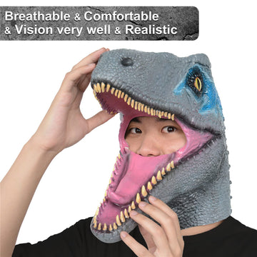 PARTYGEARS upgraded Velociraptor Dinosaur Mask for Halloween Costume Party Latex Dino Animal Head Mask