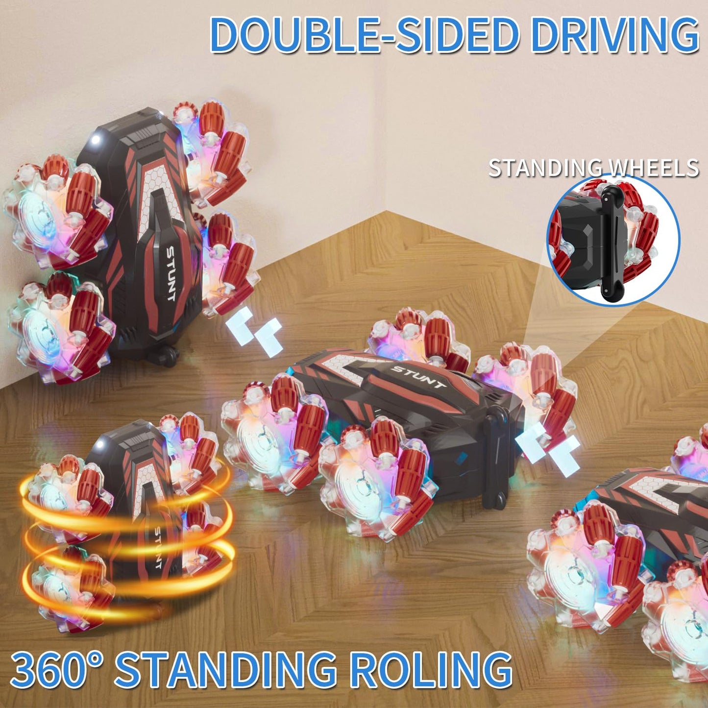 LOOZIX New Gesture Sensing RC Stunt Car with Lights Music, Hand Gesture Remote Control Car 360 Spins Double Side Twisted Glove C