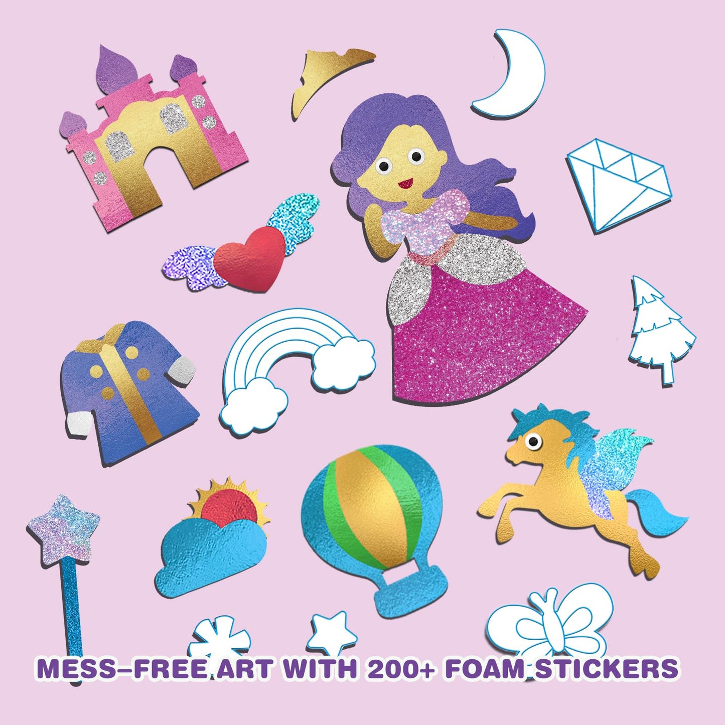 Soovsy 200 Sheets Princesses & Unicorns Foil Art Fun Kit For Kids, Foil Art For Kids Art Craft Diy Creative Activity Birthday Ch