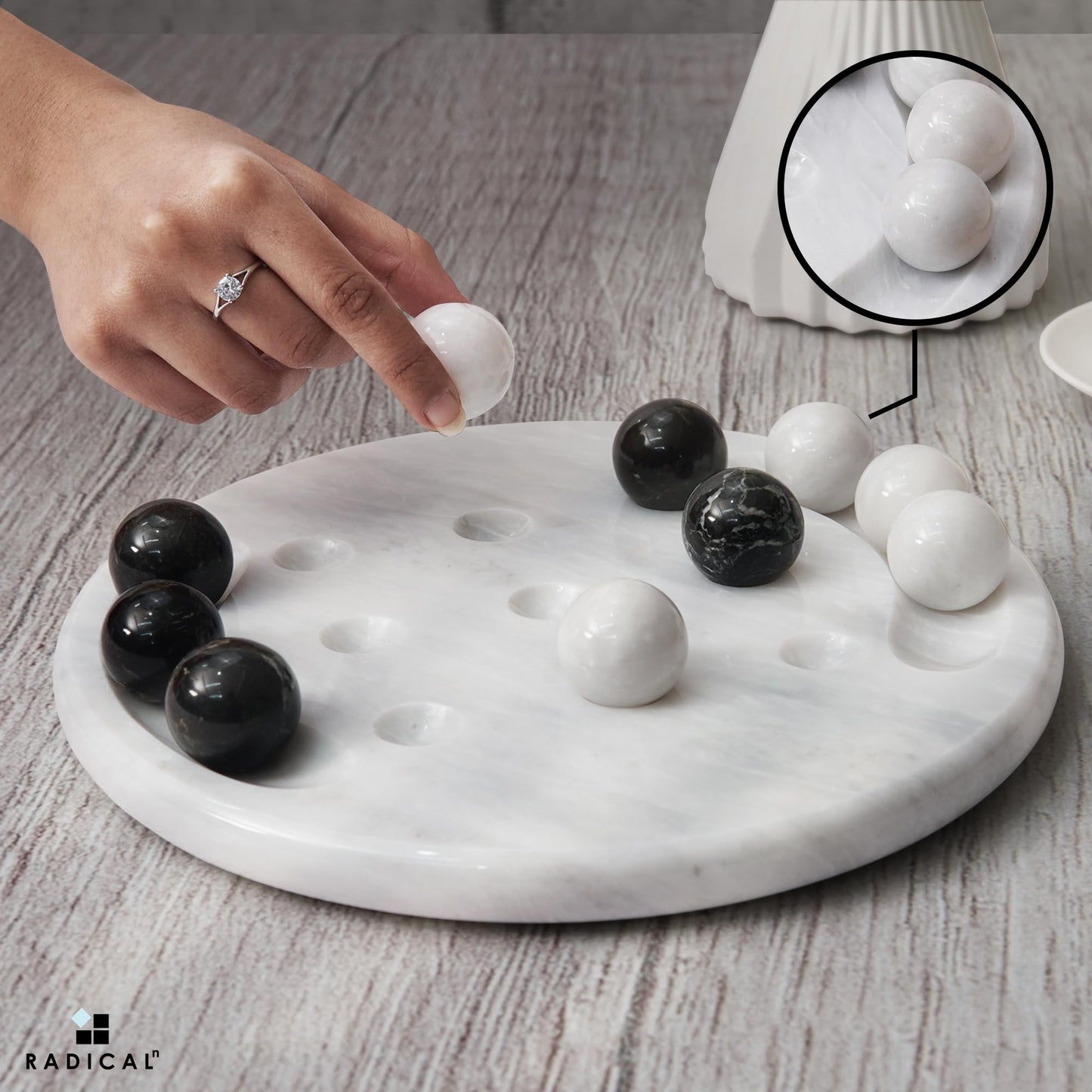 Radicaln Marble Tic Tac Toe 10'' Inches Black & White Handmade Family Board Games For Adults Ideal Decorative Marbles Game Set &