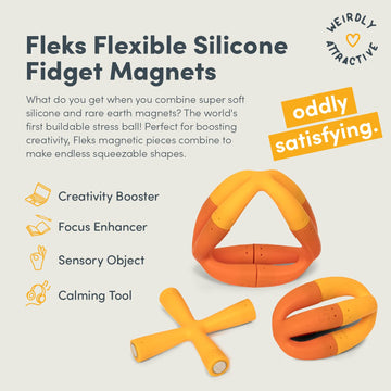 Speks Fleks Silicone - Fun Desk Toy For Adults & Teens 14+ | Sensory Gadget, Christmas Gift, Holiday Stocking Stuffer, Stress Relief Present, Office Desk Toy | 6-Piece Set, Marigold