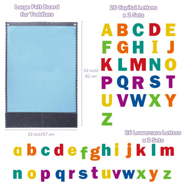 CHEFAN Felt Board with 104 Felt Letters for Toddlers Large Flannel Board for Wall, Felt Alphabet Learning Board with 2 Storage P