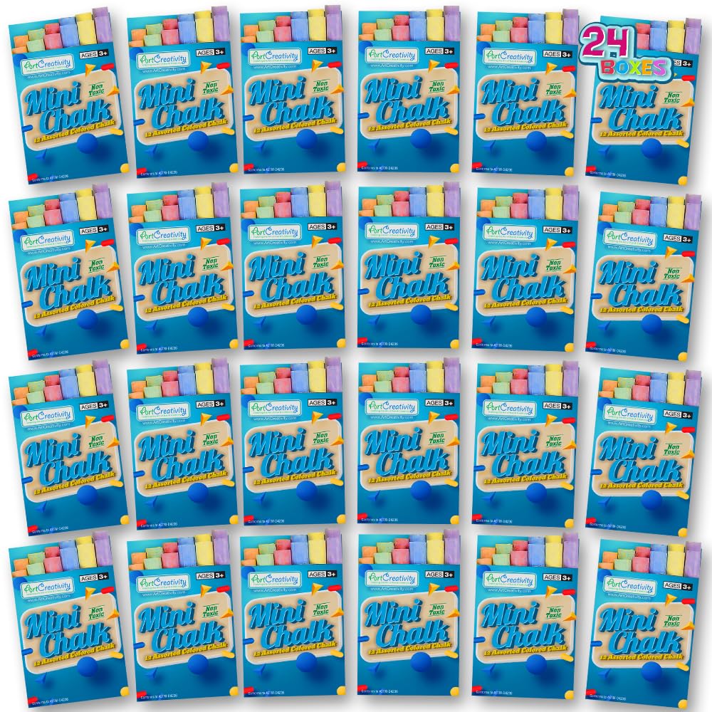 Artcreativity 288 Count Mini Chalk Set For Kids (24 Boxes) Non-Toxic Art And Craft Supplies, Chalks School Supplies, Birthday Party Favors For Boys And Girls, Goody Bag Fillers, Classroom Gift