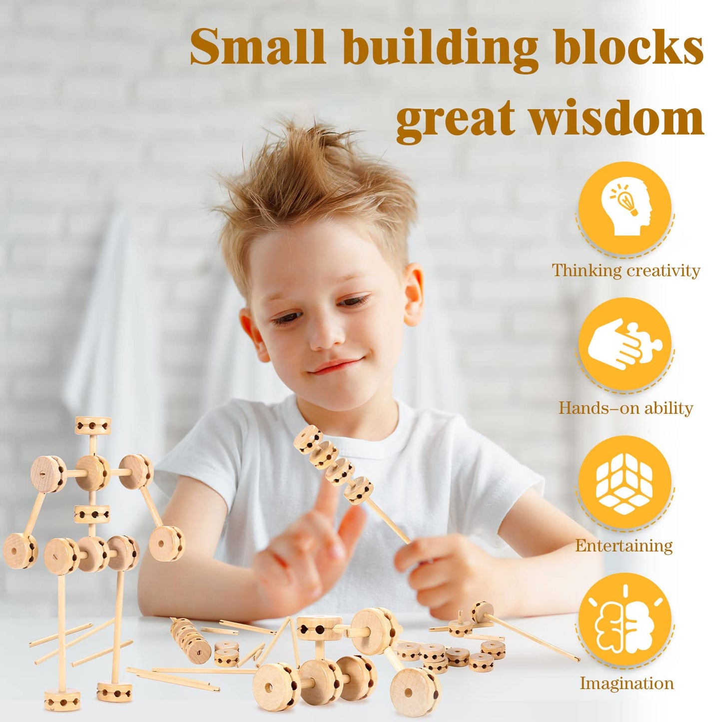 Zhanmai 2 Sets 120 Pieces Wooden Building Blocks Toys Kids Wooden Toys Educational Natural Wood Toys Learning Wooden Blocks Diff