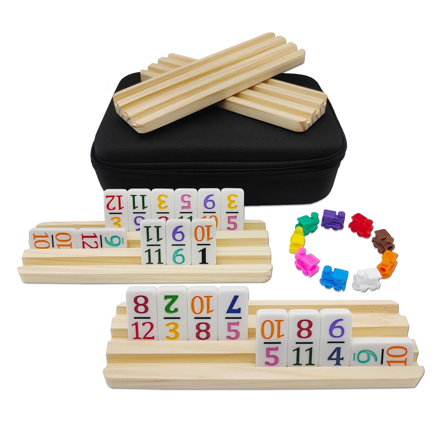 Uvcany Travel Edition - Mexican Train Dominoes Set With Numbers And 4 Wooden Racks, 91 Tiles Travel Double 12 Dominos Game Set W
