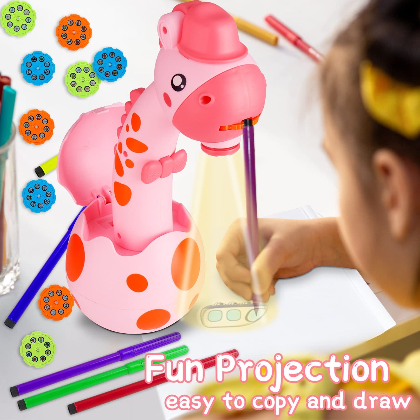 Ketiee Drawing Projector For Kids, Tracing And Drawing Projector Toy With Light & Music, Children Smart Projector Sketcher, Kids Art Projector With 72 Stencils For Boy Girl 3-8 Years Old (Pink)