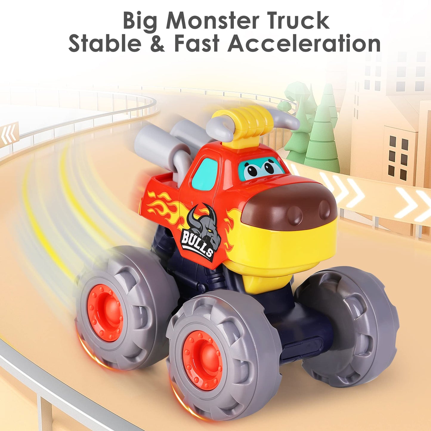 Iplay, Ilearn Toddler Monster Truck Toys, Baby Toy Cars For 1 2 3 Year Old Boy, Bigwheels Play Vehicles, Pull Back, Friction Powered, Push Go Animal Car, Cool Birthday Gifts For 12 18 24 Month Kids