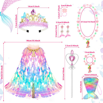 LIMIROLER Princess Dress Up Toys Set - 9 Pcs Rainbow Mermaid Cape Kit for Girls 3-8 Years, Polyester, Great Gift for Birthdays & Holidays