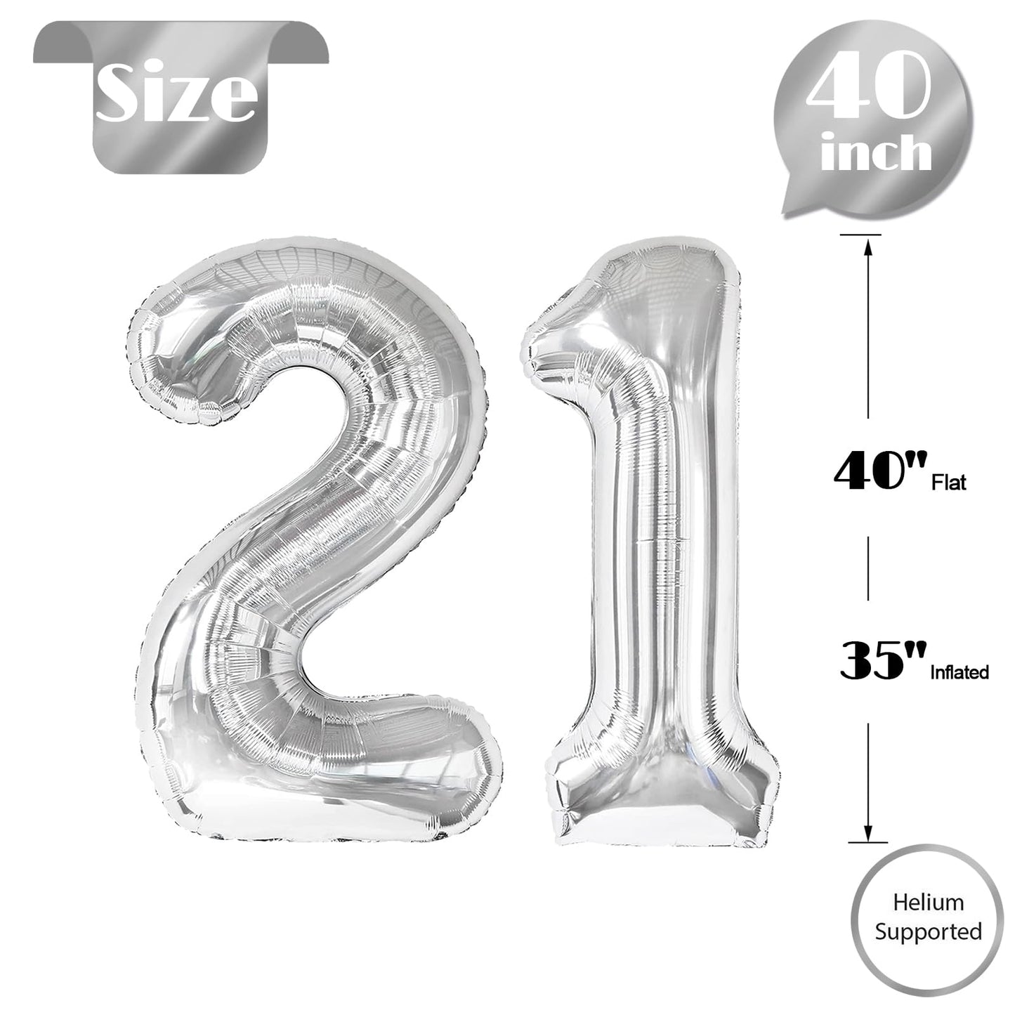 21 Balloon Number, Silver Number 21St Birthday Balloons 40 Inch, 21 Or 12 Years Old Silver Birthday Decorations For Men Women Hi