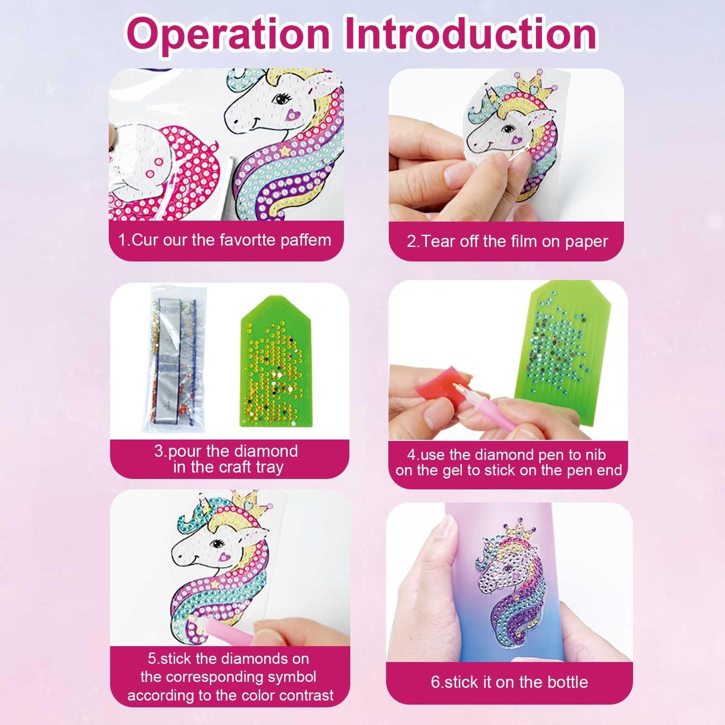 Toys For 4-6-8-10-12 Year Old Girls Kids, Decorate Your Own Water Bottle Kits For Girls, Unicorn Gem Diamond Painting Arts And Crafts Birthday Gifts For 3-10 Year Old Girls (Unicorn 600Ml)