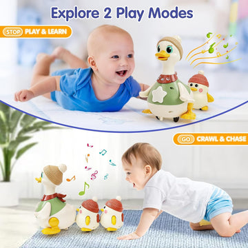 Hola Baby Toys 6-12 Months Musical Dancing Duck Toy Set With Mama And Babys Tummy Time Toys, Crawling And Interaction Modes 1 Ye