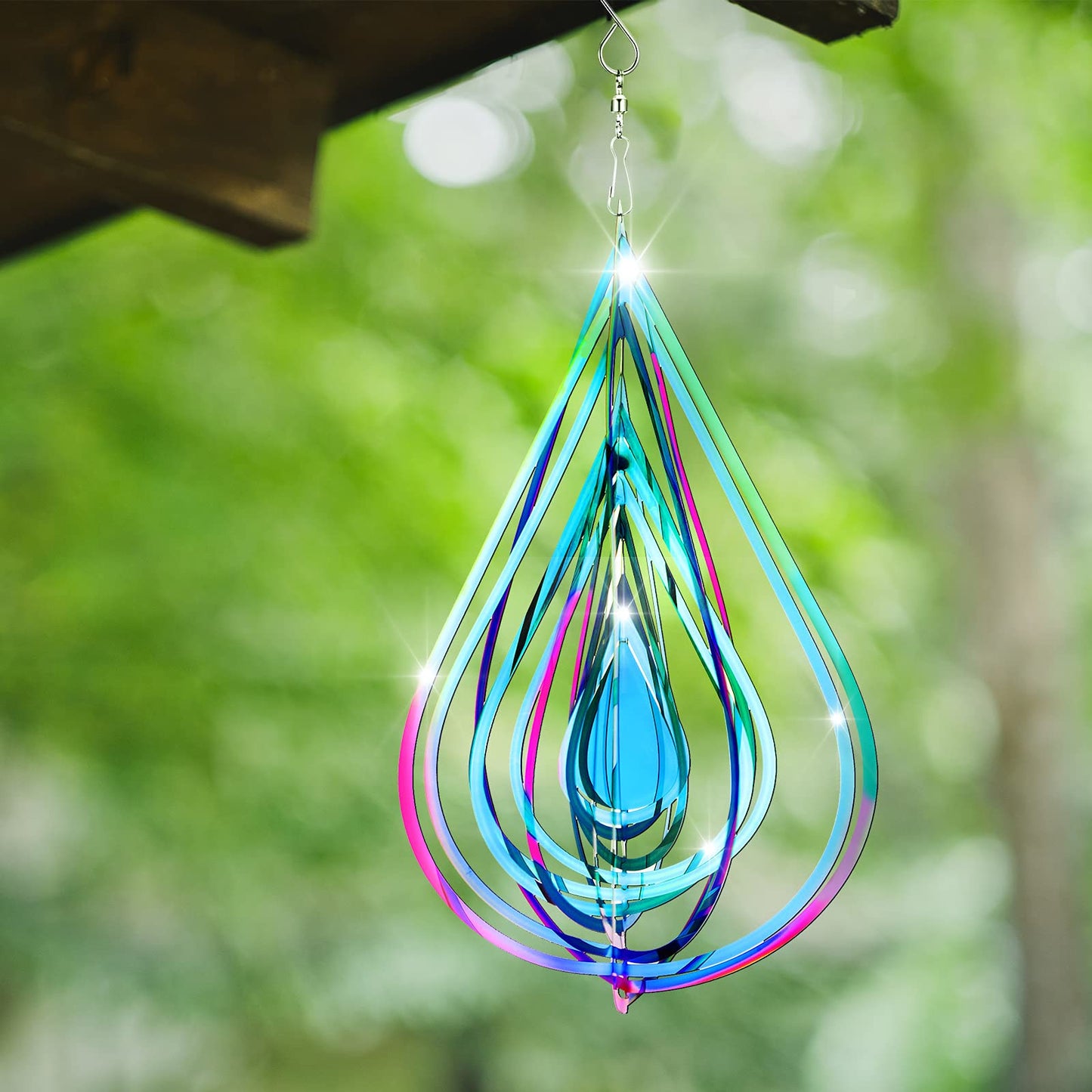 2 Pieces Wind Spinner 3D Hanging Wind Sculptures Outdoor Metal Flowing Stainless Steel Mirrored Patio Wind Chime Decor For Yard