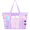 Tagitary Beach Toys Mesh Beach Bag with Zipper and 8 Pockets, Purple Large Beach Tote Waterproof Sandproof for Camping Sports Po