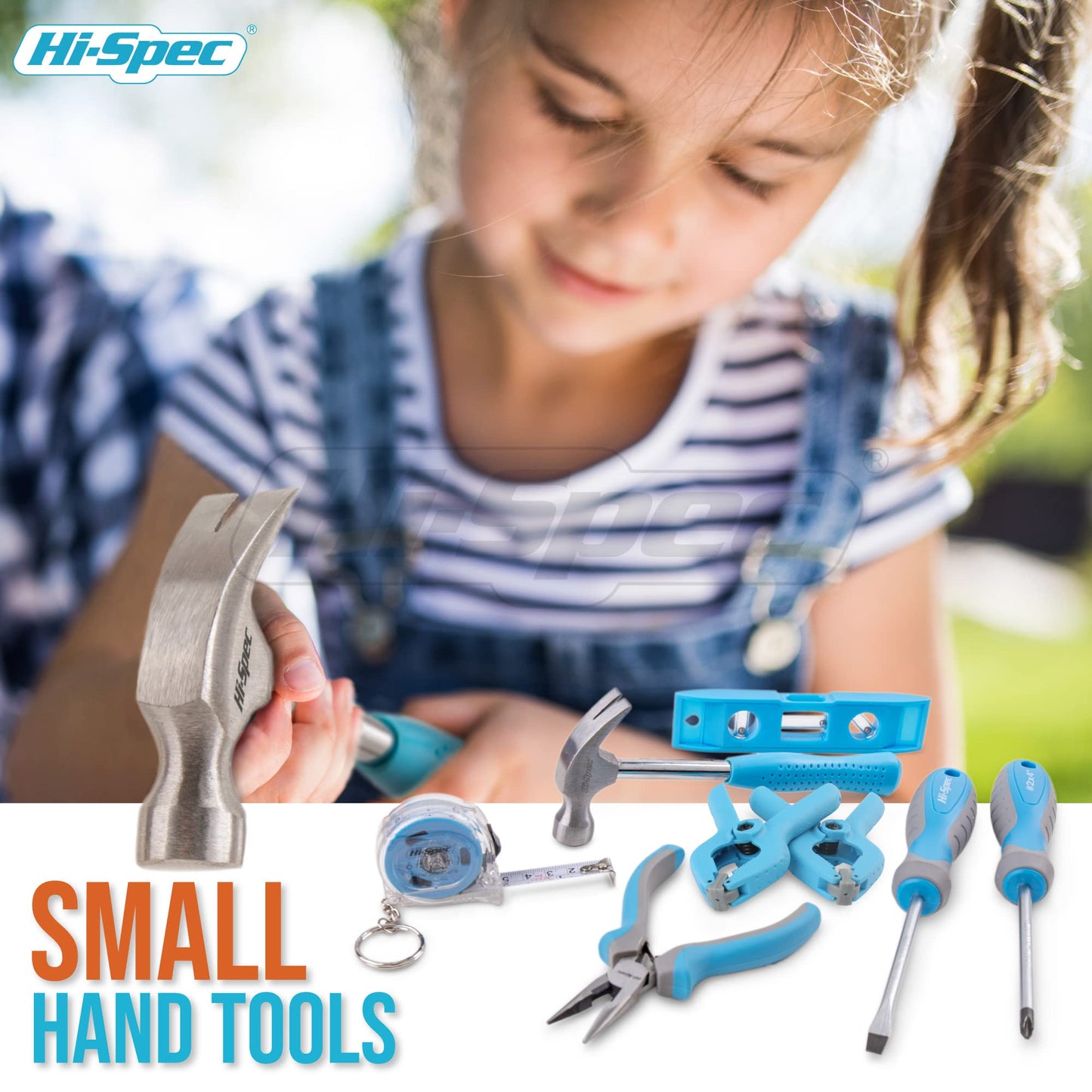 Hi-Spec 18pc Blue Kids Tool Kit Set & Child Size Tool Bag. Real Metal Hand Tools for DIY Building, Woodwork & Construction