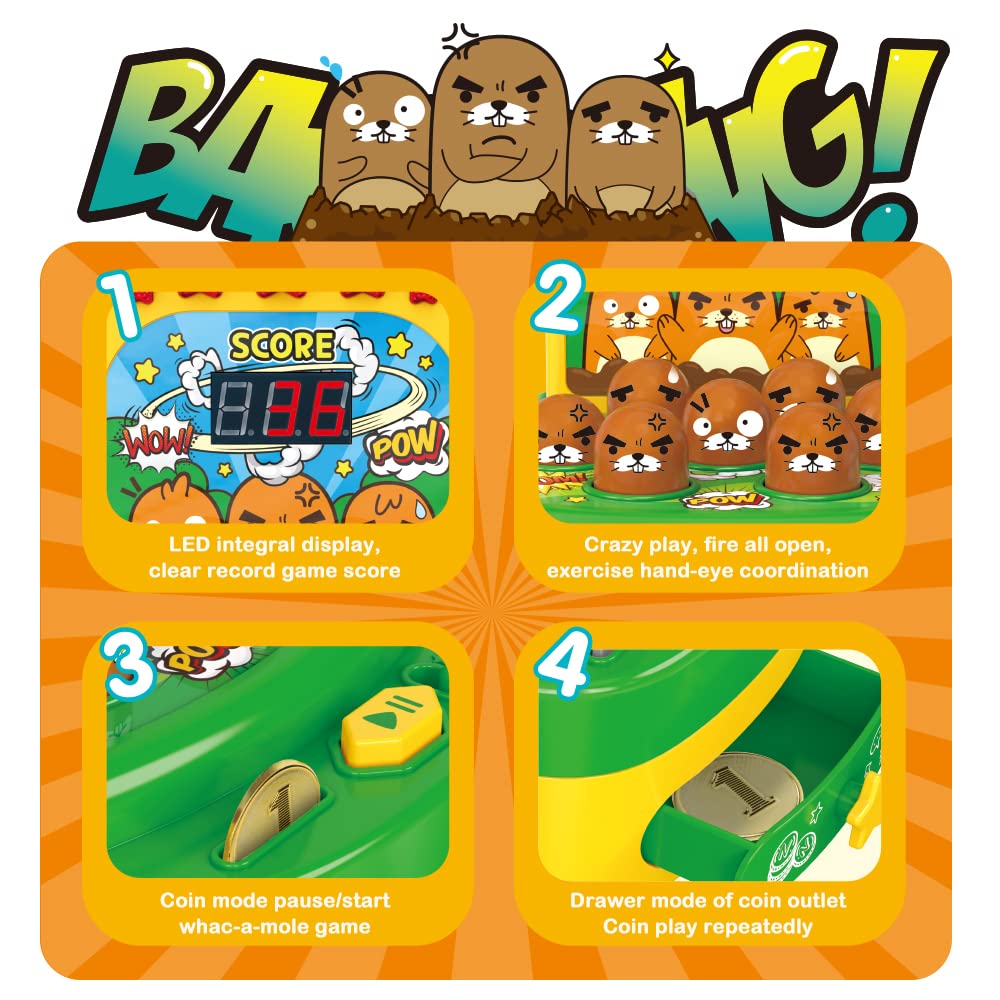 Vatos Whack Game Mole, Mini Electronic Arcade Game With 2 Hammers, Pounding Toys Toddler Toys For 3 4 5 6 7 8 Years Old Boys Girls, Whack Game Mole Toy, Developmental Toy Interactive Toy