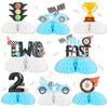 JOYMEMO 8 Pieces Two Fast Honeycomb Centerpieces - Race Car 2nd Birthday Party Decorations for Boys, Lets Go Racing Checkered F