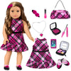 American 18 Inch Dolls Makeup Accessories and Clothes Fashion Dress Tote Bag for 18 Doll Include Outfits Shoes Cosmetic Toys Stuff Gift for Baby Girl (No Doll)