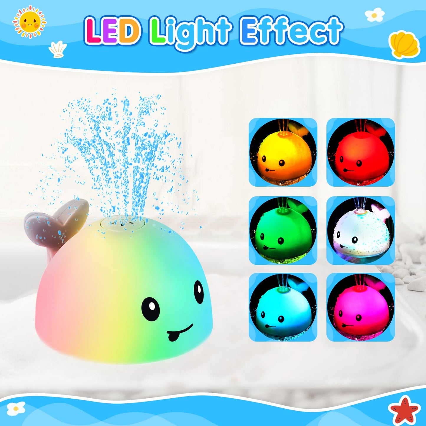2025 Latest Whale Bath Toy Sprinkler With Charging Dock, Light Up Bath Toys For Babies 6-12 12-18 Months N Kids Ages 1-3, Toddle
