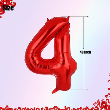 40 Inch 4 Red Number Balloons Mylar Foil Helium Digital Balloons Baby Shower 4St Birthday Party Decor Supplies