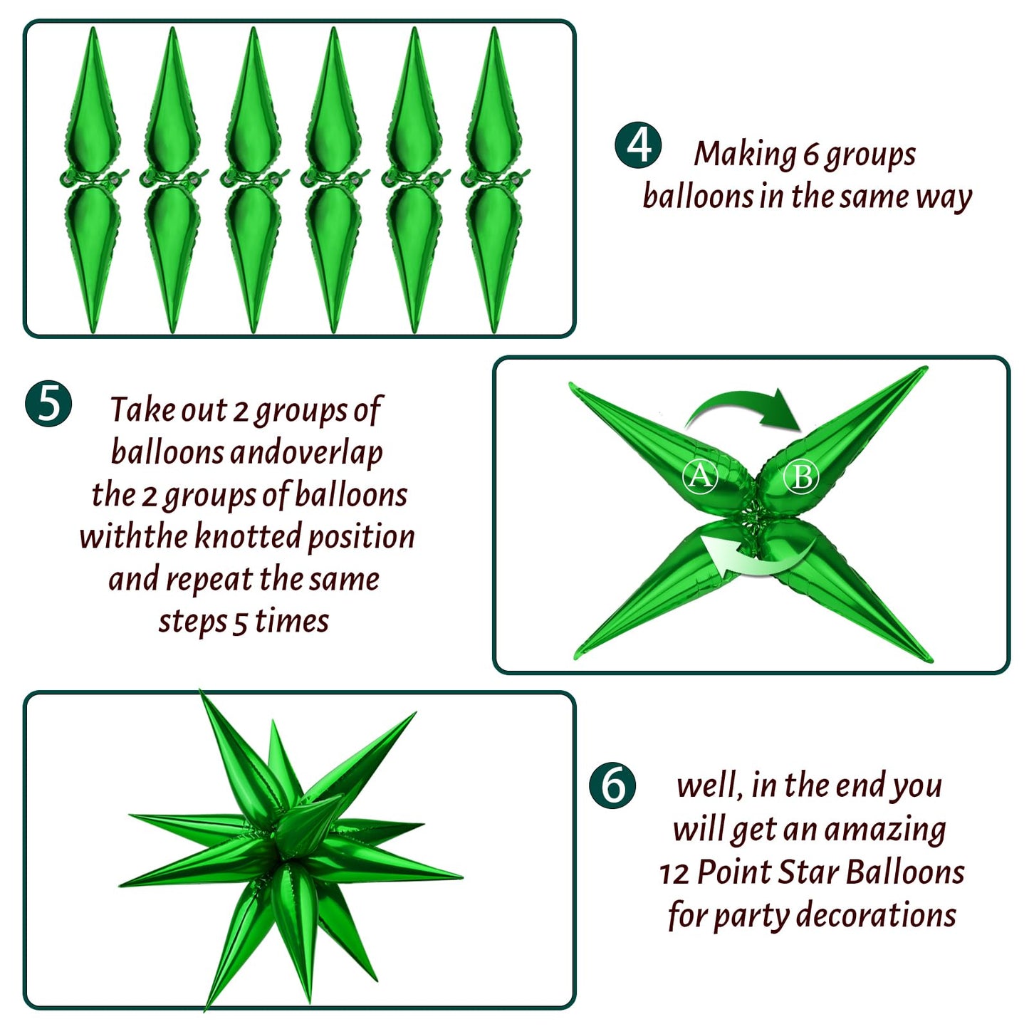 Moukiween 50 Pcs Explosion Star Foil Balloons-12 Point Star Balloons , 3D Starburst Cone Mylar Balloons For Party Supplies Christmas Birthday Wedding Baby Shower Photo Booth Green