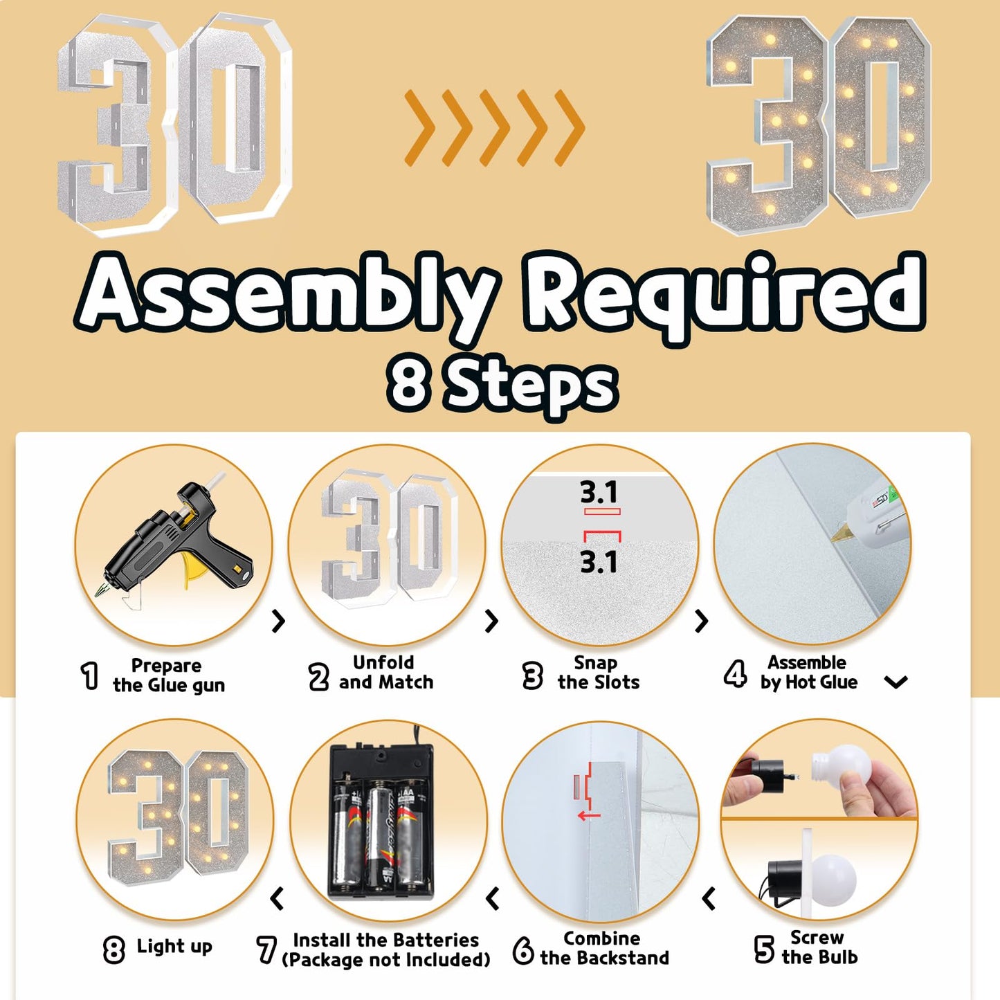 Imprsv 3Ft Silver 30Th-Birthday Decorations Numbers: 30Th Birthday Party Anniversary Decorations Large Light Up Numbers 30 For H
