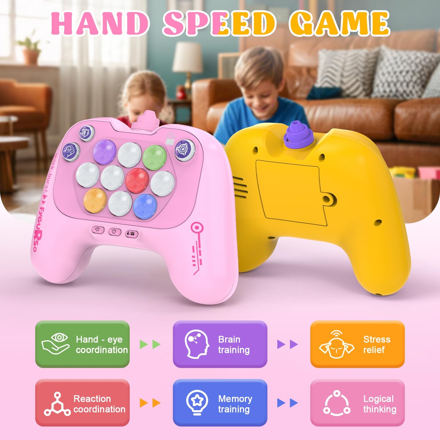 fygurso Handheld Speed Pushing Game Machine with Balloons 2-Player Fidget Game Light Up Quick Push Games Fast Push Puzzle Games
