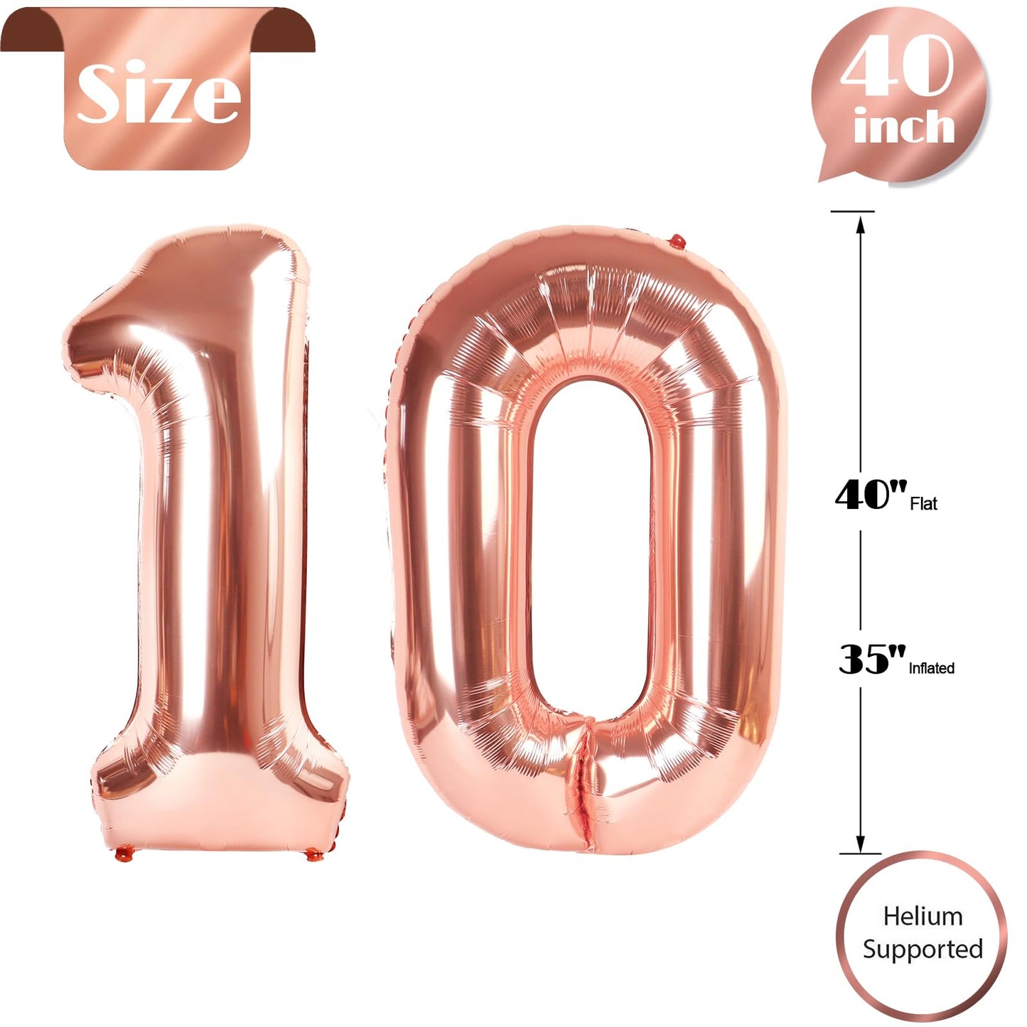 10 Balloon Number, Rose Gold Number 10Th Birthday Balloons 40 Inch, 10 Years Old Rose Gold Birthday Decorations For Boys Girls,