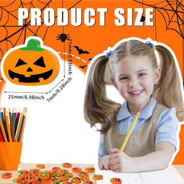 JUNEBRUSHS 65 Pcs Halloween Erasers, Large Cute Halloween Eraser Bulk for Kids Halloween Party Favors Cute Pumpkin Pencil Eraser