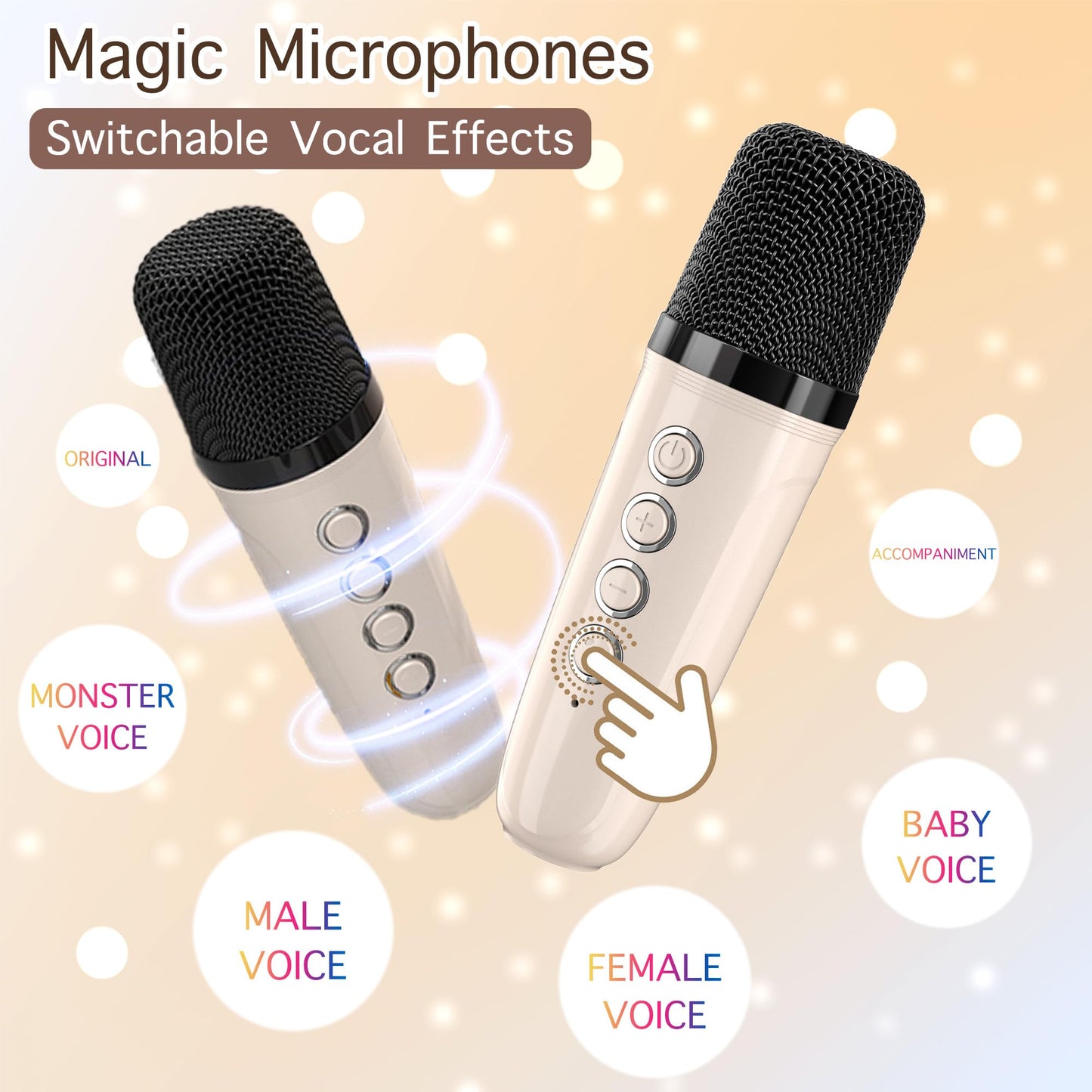 Mini Karaoke Machine with 2 Wireless Microphones, Adults Kids Toys, Gems Stickers, Portable Bluetooth Speaker, Christmas Birthda
