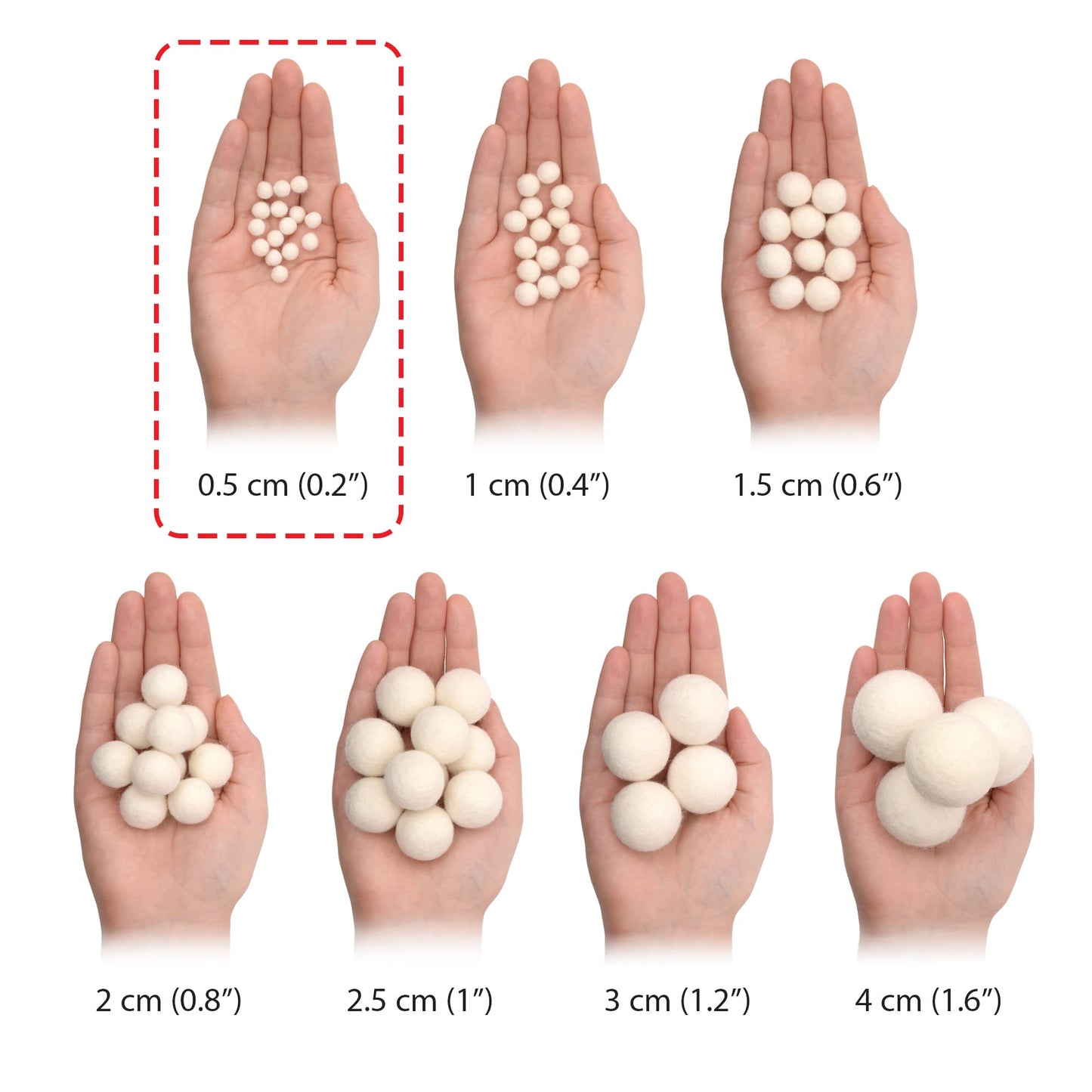 Glaciart One Wool Felt Balls Super Small (240 Pieces) 0.5 Centimeter - 0.2 Inch, Tiny Handmade Felted 40 Color (Red, Blue, Yello