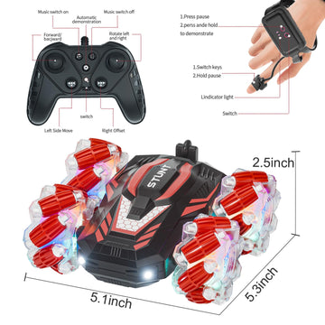 LOOZIX New Gesture Sensing RC Stunt Car with Lights Music, Hand Gesture Remote Control Car 360 Spins Double Side Twisted Glove C