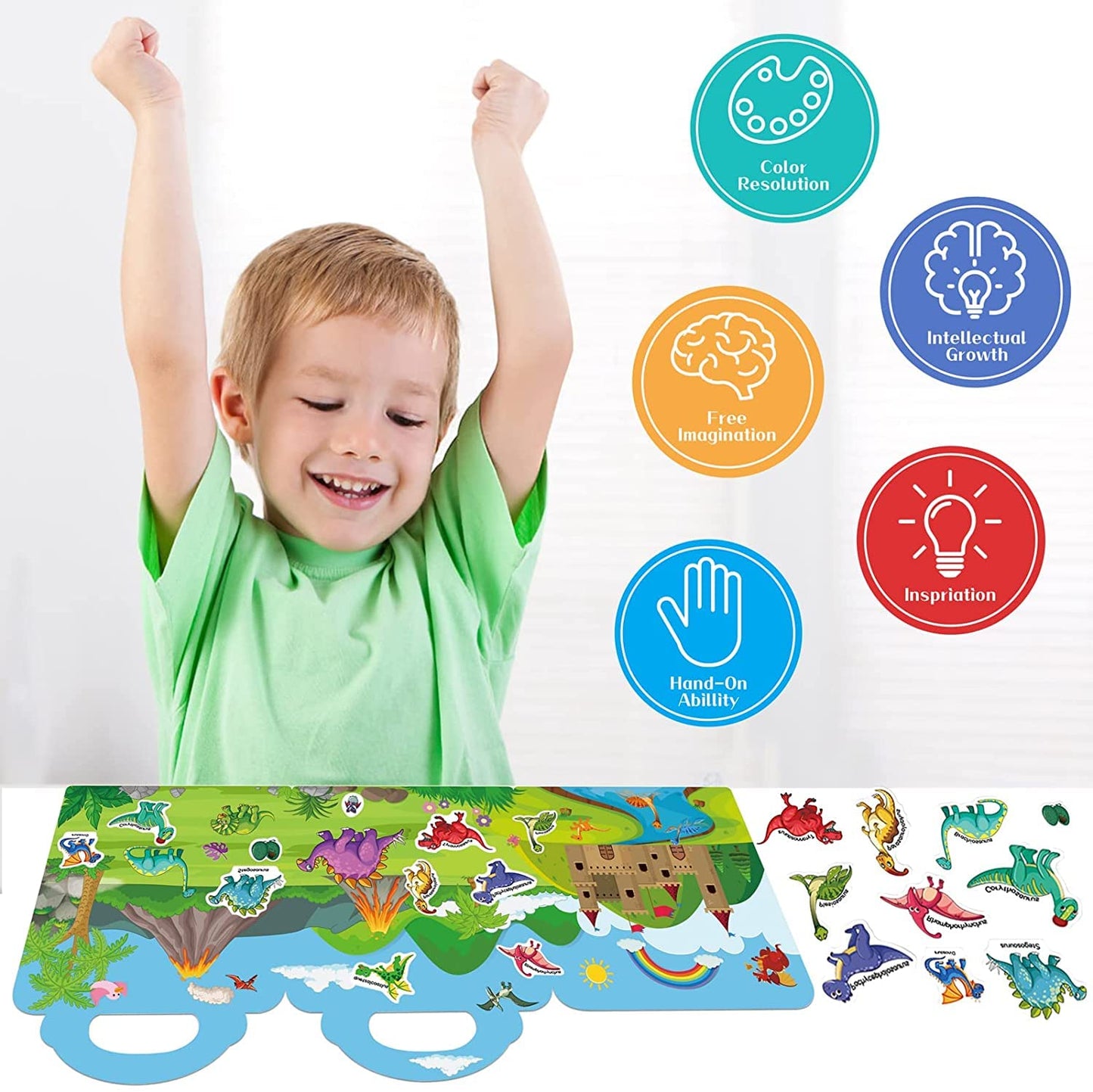 Reusable Sticker Books For Kids, Travel Sticker Learning Toys For Toddlers, Toddler Educational Learning Toys, Gifts For 3 4 5 Year Old Girls Boys, Dinosaur&Space&Ocean Animal