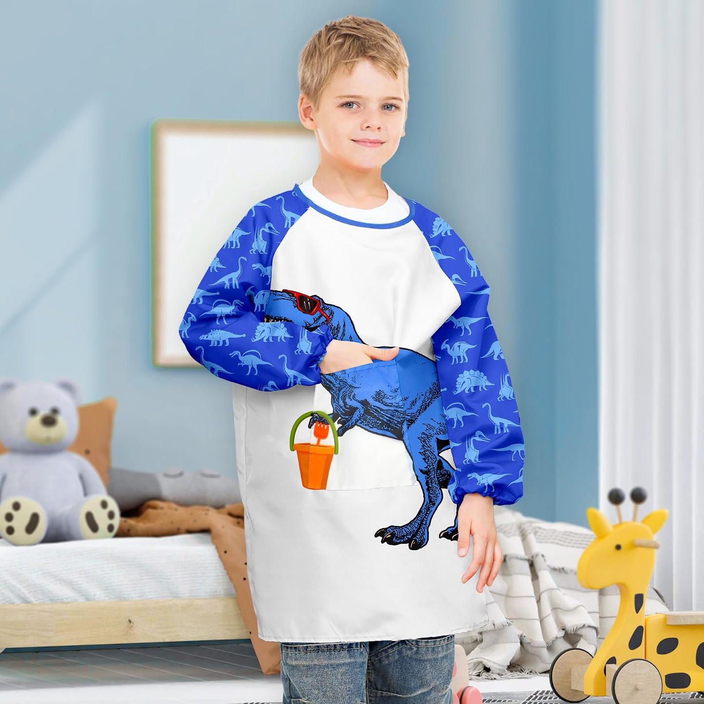 Sylfairy Kids Art Smocks For Painting, Waterproof Artist Rainbow Unicorn Aprons Paint Smocks Toddler Apron Smock For Child (Blue