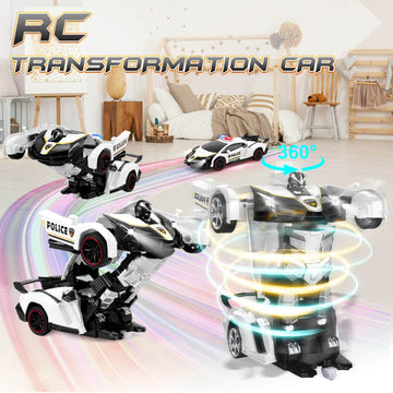 Getatoy Remote Control Car Transformer Toys for Boy 4-6 Years Old: One-Button Transforming Police Car with LED Light & 360 Rotat