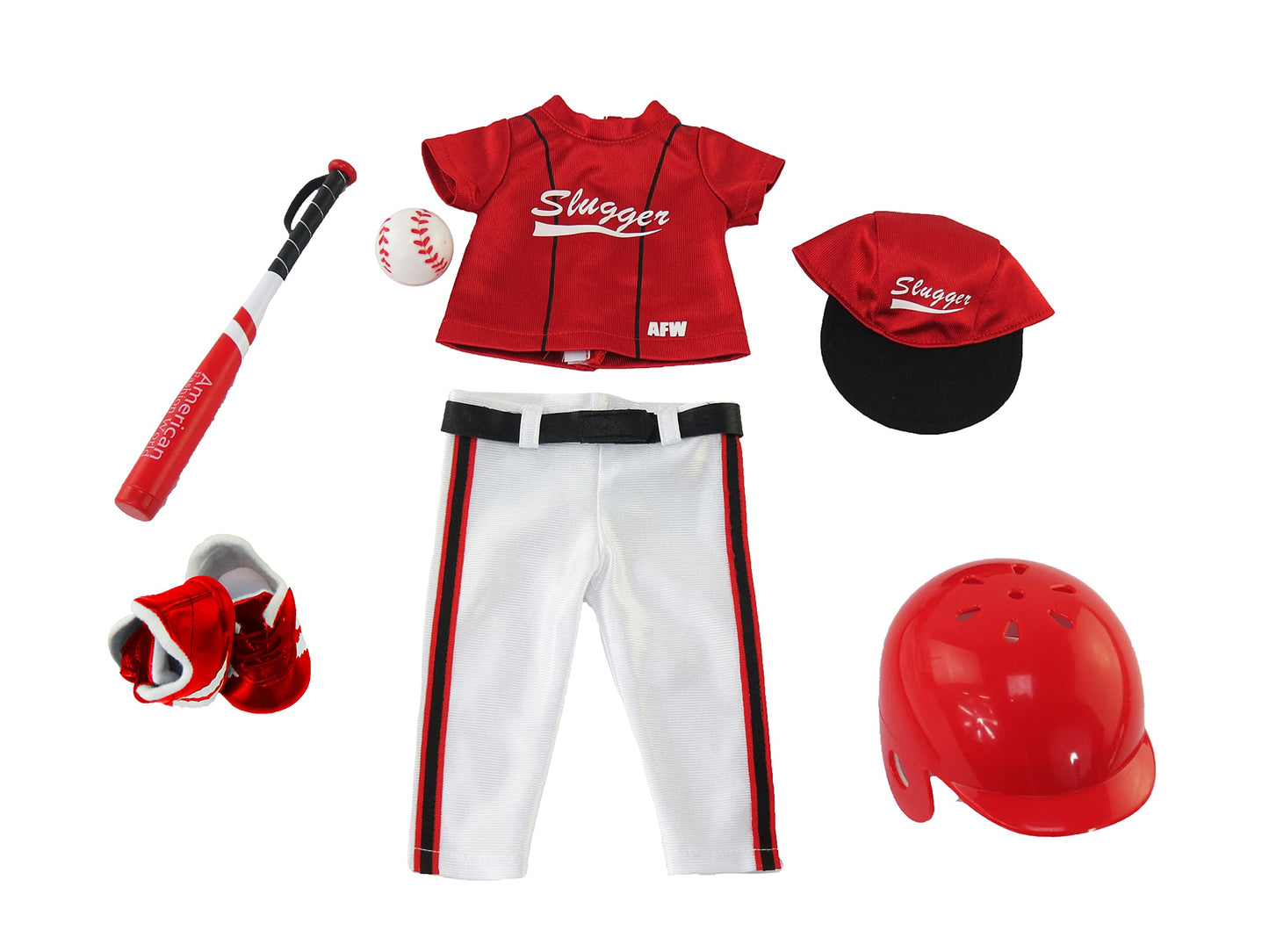 American Fashion World Red Baseball Uniform for 18-Inch Dolls | Premium Quality & Trendy Design | Includes Accessories