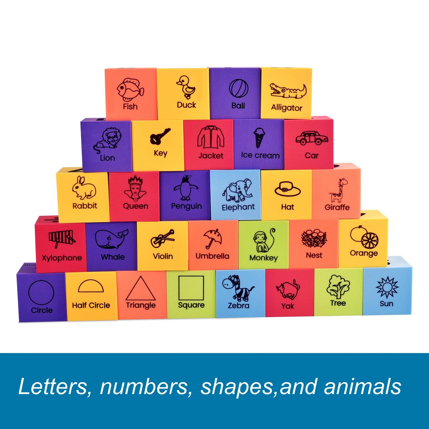 Bohs Foam Learning Blocks - Number,Alphabet,Shapes,Sight Words - Quiet,Safe And Soft Stacking Toys For Toddlers,30Pcs