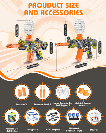 Metira 2 Set Electric Gel Splatter, Full Auto Mode For Birthday, Outdoor Team Games, New Year, Daily Reward, Halloween, For Ages