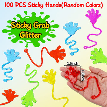 100Pcs Glitter Sticky Hands Party Favors For Kids Birthday Supplies Easter Egg Fillers Goodie Bag Stuffers Classroom Treasure Box Carnival Prizes Bulk Treat Trinkets Pinata Stuff Mini Stretchy Toys