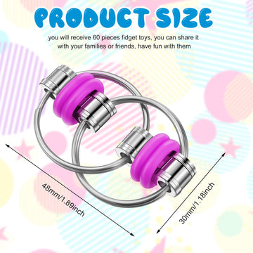 Skylety Fidget Toy Bulk - 20 Pcs Flippy Chain Key Rings for ADHD Relief, Stainless Steel & Silicone, Multi-Color