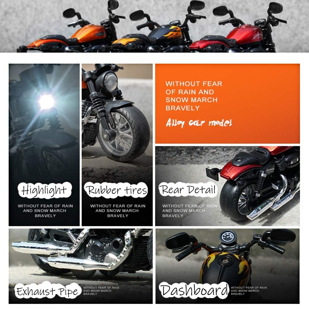 Gilumza Pull Back Motorcycle Toys, Tiny Gift With Music Lighting, Retro Motorcycles Toy For Boys Kids Age 3 4 5 6 7 8 Year Old (