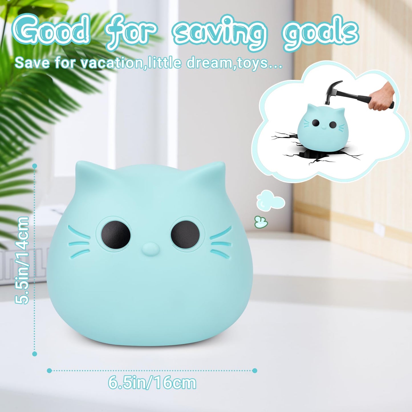 Jizwpoom Piggy Bank, Cat Piggy Bank Cat Money Saving Box Gifts For Kids, Coin Piggy Bank Cat Coin Bank Box Unbreakable Piggy Bank Toy Great Gifts For Boys Girls Adults (Blue)