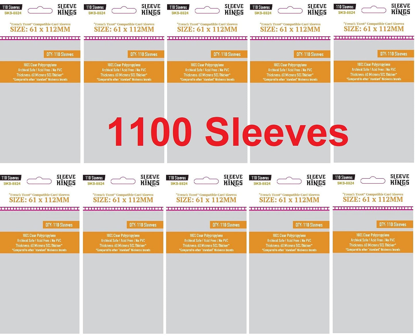 Sleeve Kings ''French Tarot'' Sleeves 61 X 112 Mm (10X110 Pack, 1100 Sleeves)