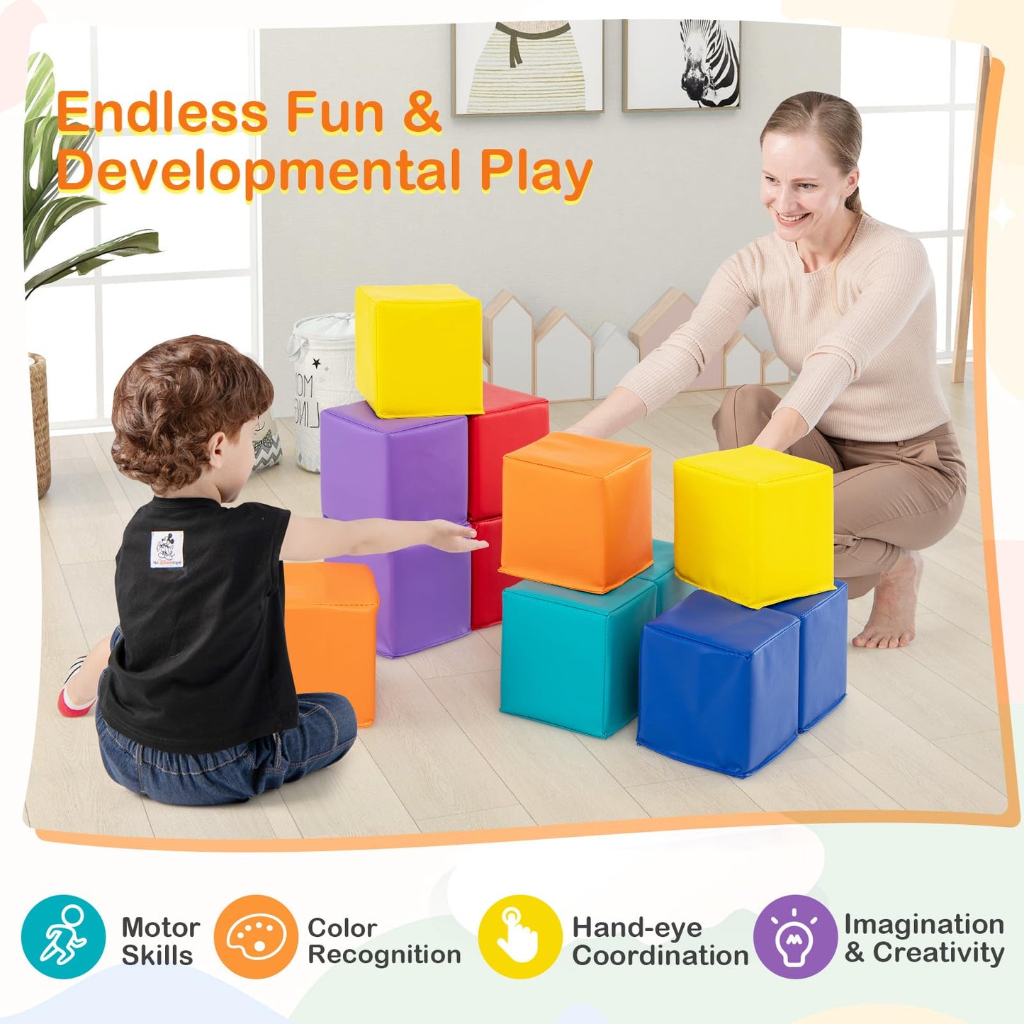 Costzon Soft Blocks, Toddler Foam Block Playset for Safe Active Play and Building, Indoor Climbers Stacking Play Set Learning To
