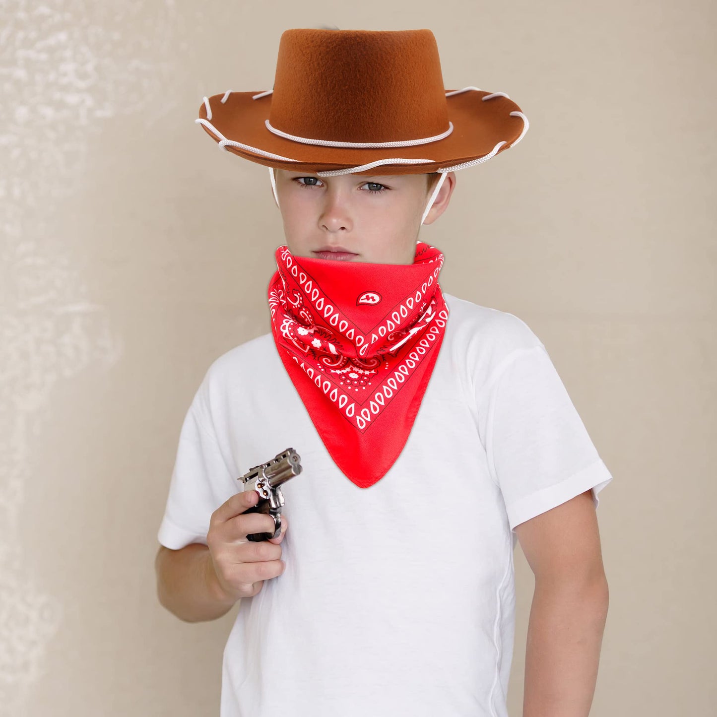 Sgbetter 4 Pack Kids Cowboy Hat With 4 Pieces Bandana Set Felt Cowboy Hat For Boys Grils Western Theme Birthday Party Costume Dr