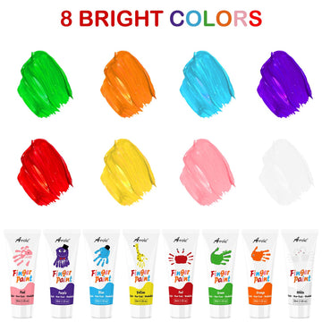 Aroic 8Pcs Washable Finger Paint For Kids, Non-Toxic Finger Paint 8Colors, Art Painting Supplies For Toddlers, Finger Painting Supplies For Kids Boys Girls Gifts, Hand Painting Diy Crafts