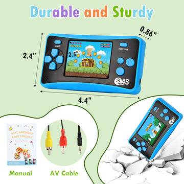 Handheld Game For Kids Ages 4-10, 2025 Upgraded, 142 Classic Mini Games, Tv Output, 2.5' Lcd Screen, Portable Arcade System, Battery-Free, Birthday For Children-Blue