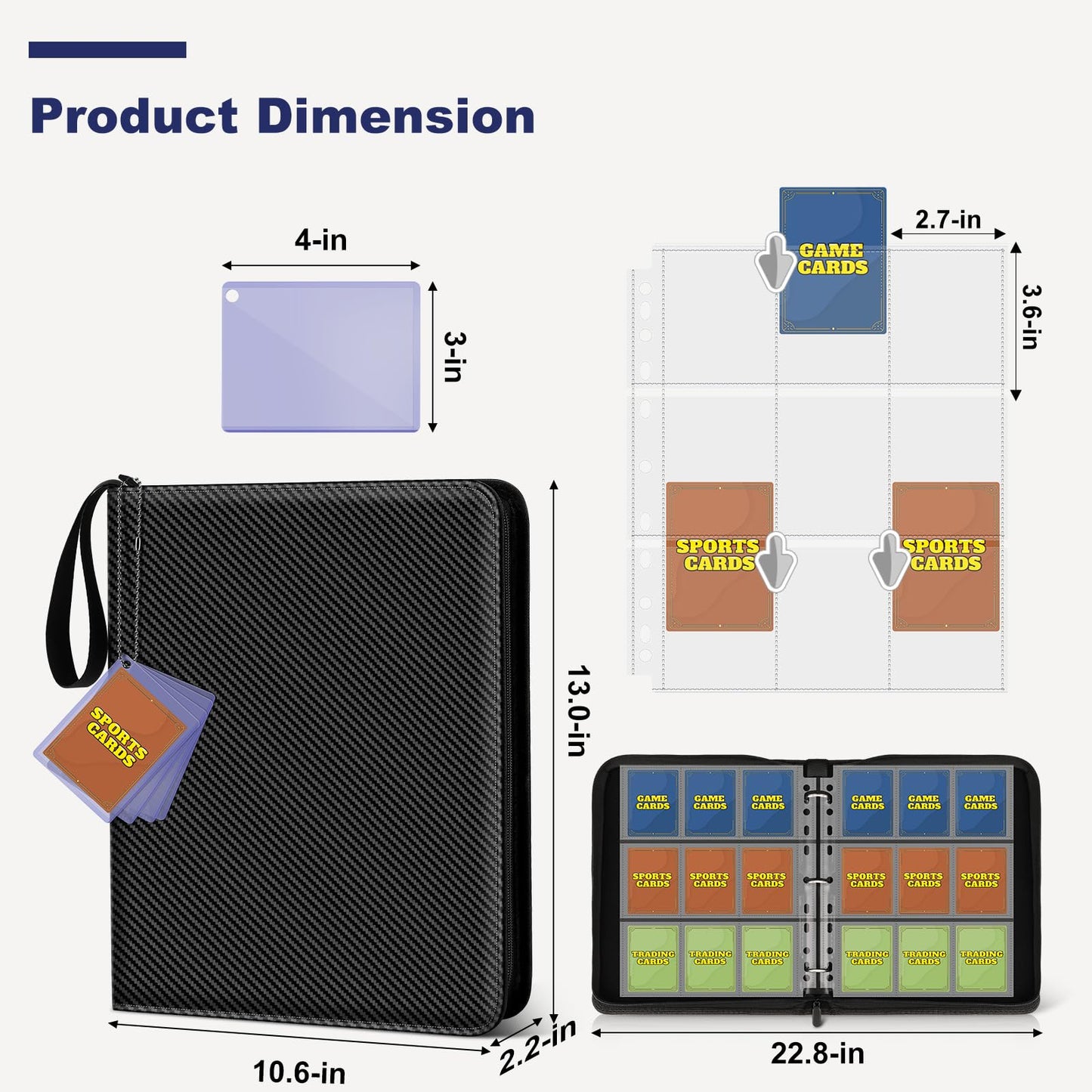 Mlikero Card Binder 9 Pocket Trading Card Binder with Card Display Design 720 Double Sided Pocket PU Collection Binder Card Albums for MTG TCG and Sports Cards