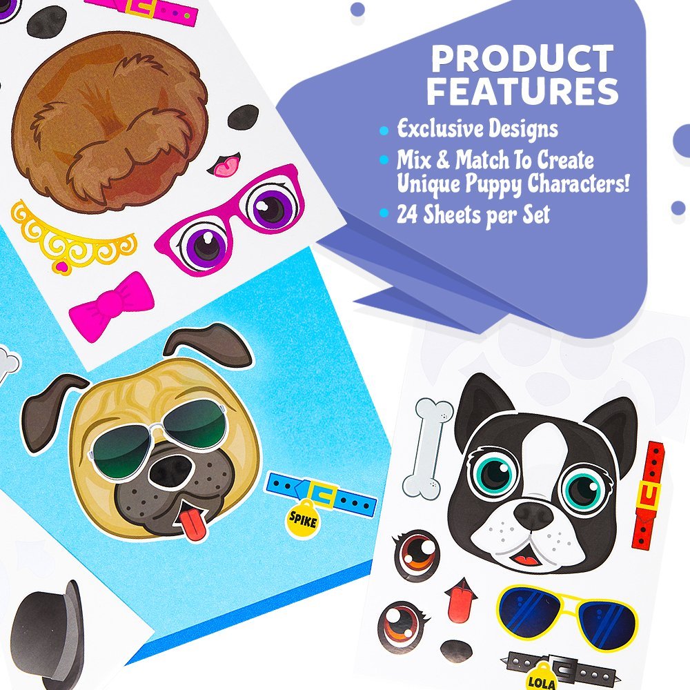 24 Make A Dog Stickers For Kids - Great For Birthday Party Favors - Fun Craft Project For Children 3+ - Let Your Kids Get Creative & Design Their Favorite Puppy Stickers
